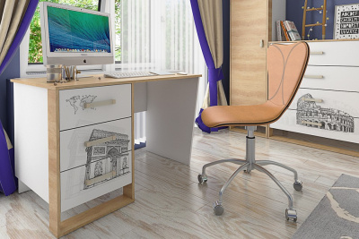Сити СТЛ.336.05 Стол компьютерный Бело-серый/Дуб небраска. Фото