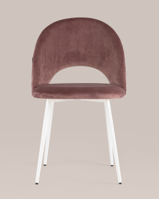 Стул Меган велюр с ромбами пыльно-розовый белые ножки. Фото